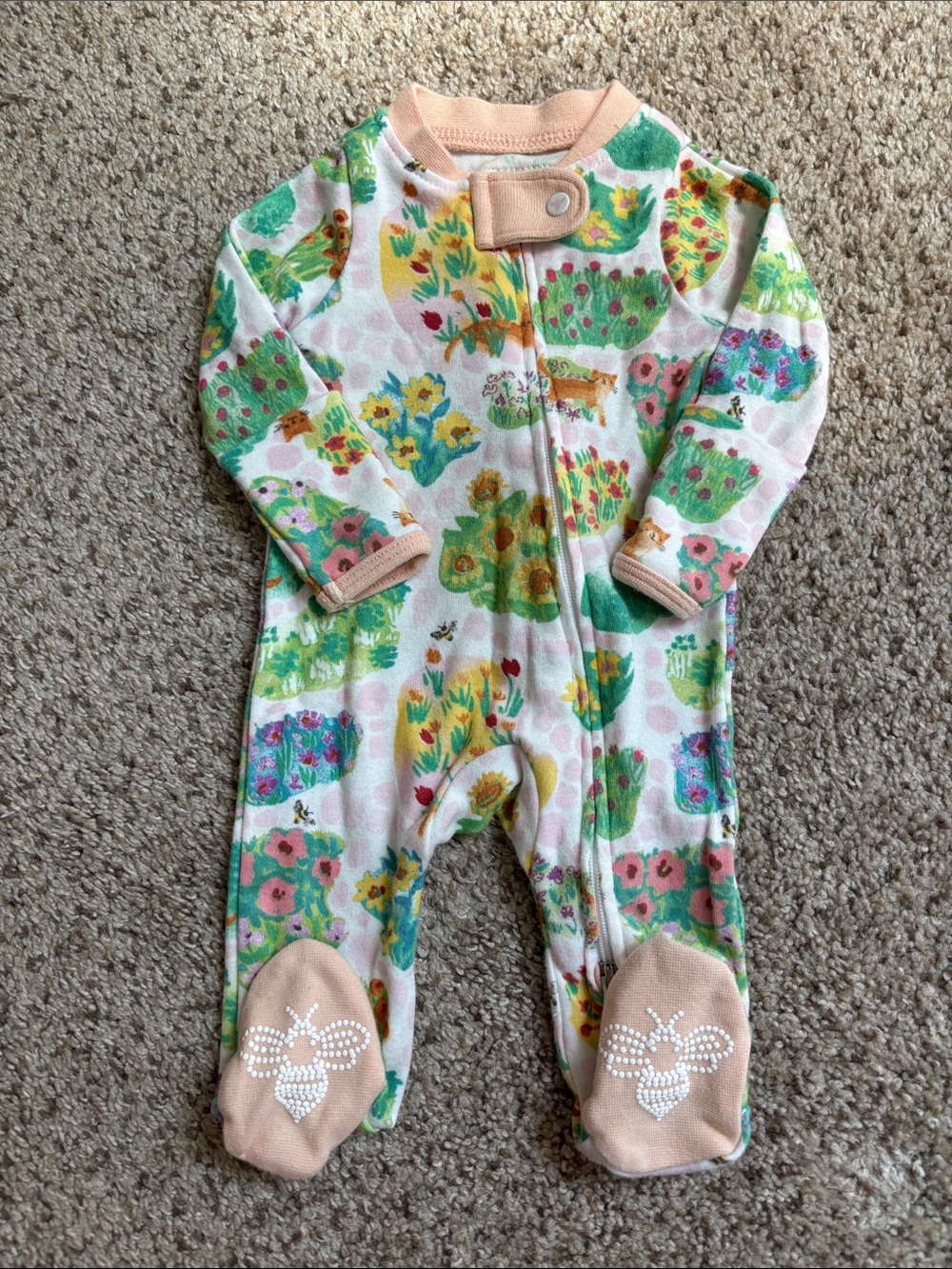 Burt’s Bees Baby One Piece Zip Up Floral Pajamas Size Preemie Organic Cotton